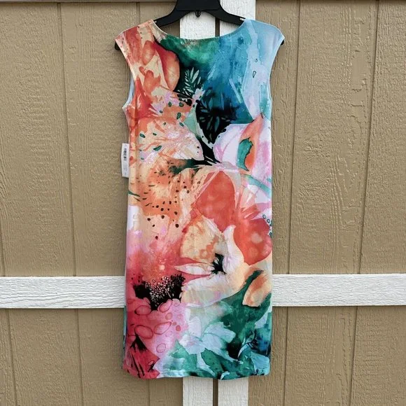 New Chico’s Lively Blooms Iona Sublimation Dress Floral Size 0 Small/4 Cap Sleev - Picture 2 of 6